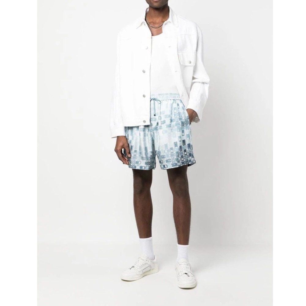 Amiri Logo Print Silk Shorts - NWT - Size XL - SS23 - Picture 2 of 11